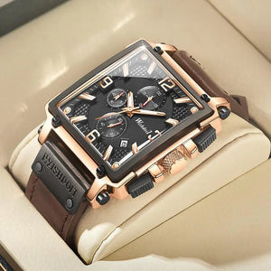 Hudlot - Men’s TOP Brand Waterproof Sports Chronograph Square Luxury Leather Watch