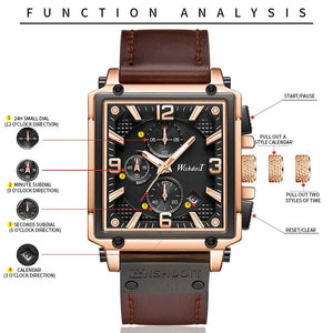 Hudlot - Men’s TOP Brand Waterproof Sports Chronograph Square Luxury Leather Watch