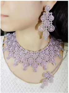 Alloy Silver White, Pink Jewel Set