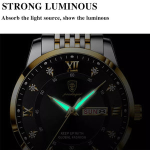 Hudlot - Luxury Stainless Stain Business Quartz Watches Waterproof Luminous Week Date Men‘s Wristwach