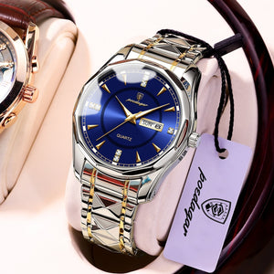 HUdlot - Waterproof Luminous Watch Luxury Gold Stainless Steel Business Wristwatch Auto Date Week