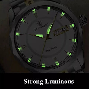 HUdlot - Waterproof Luminous Watch Luxury Gold Stainless Steel Business Wristwatch Auto Date Week