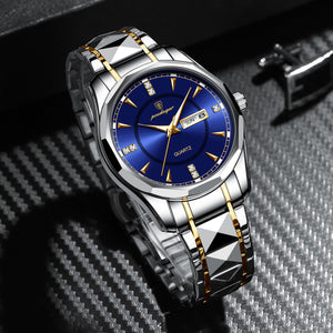 HUdlot - Waterproof Luminous Watch Luxury Gold Stainless Steel Business Wristwatch Auto Date Week