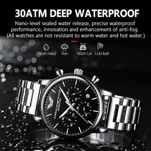 HUdlot - Chronograph Stainless Steel Waterproof Luminous Date Quartz Mens Watches Fashion Business Wristwatch