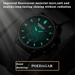 HUdlot - Ultra-Thin Minimalist Sport Chronograph Quartz Mesh Stainless Steel Watch Waterproof Luminous Fashion Wristwatch