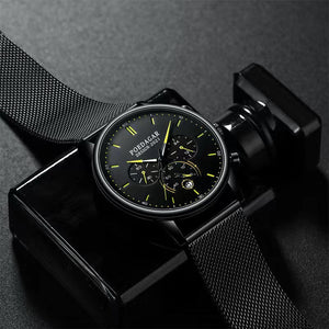 HUdlot - Ultra-Thin Minimalist Sport Chronograph Quartz Mesh Stainless Steel Watch Waterproof Luminous Fashion Wristwatch