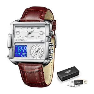 Hudlot - Three Times Luxury Unique Style Analogue Digital Square Quartz Watch For Men