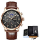 Hudlot - Exclusive Leather Casual Moon Phase Quartz Sport Chronograph Men Watch