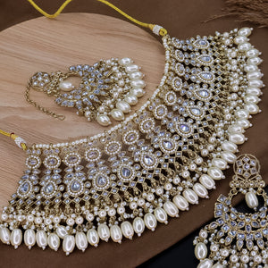 Vibha Reverse AD Choker Set With Teeka + Earrings