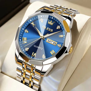 Waterproof Luminous Stainless Steel Watch for Men - Date and Week Display, Perfe