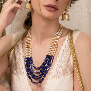 Aarushi Blue Bead And Pearl Necklace