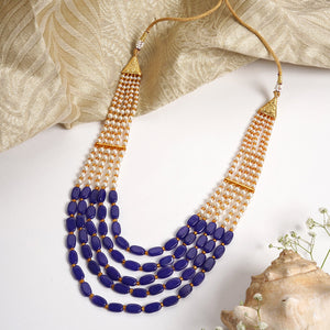 Aarushi Blue Bead And Pearl Necklace