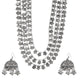 Fashion Faiza Silver Oxidised Floral Long Necklace Set