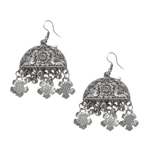 Fashion Faiza Silver Oxidised Floral Long Necklace Set