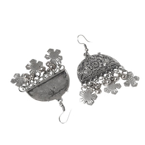 Fashion Faiza Silver Oxidised Floral Long Necklace Set