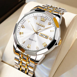 Waterproof Luminous Stainless Steel Watch for Men - Date and Week Display, Perfe