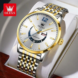 OLEVS Reloj Hombre Original Cuarzo Luminoso Impermeable Moda Correa Acero Inoxidable Con Caja TY710